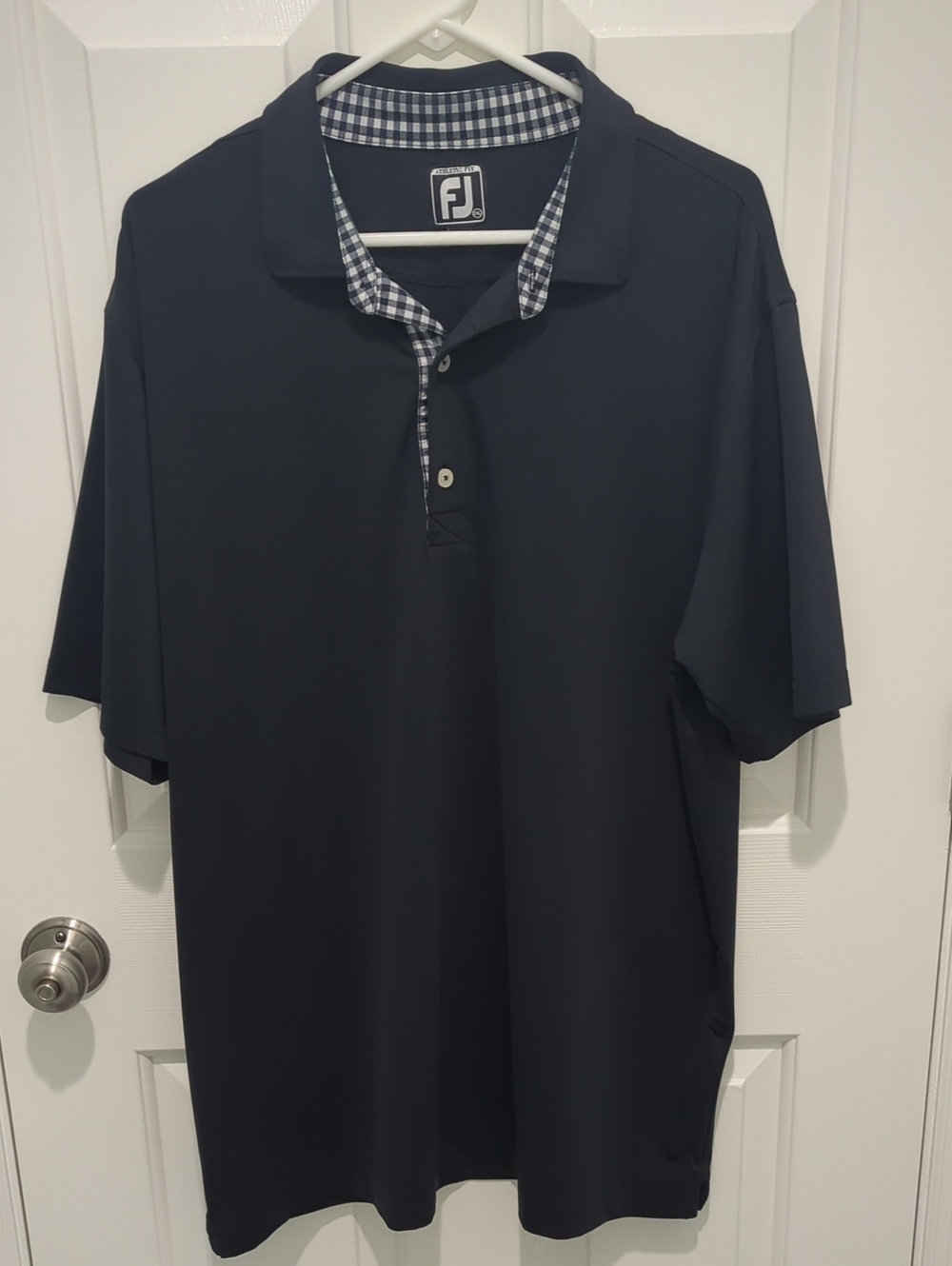 FootJoy Athletic Fit Black Polo with Gingham Trim Accents